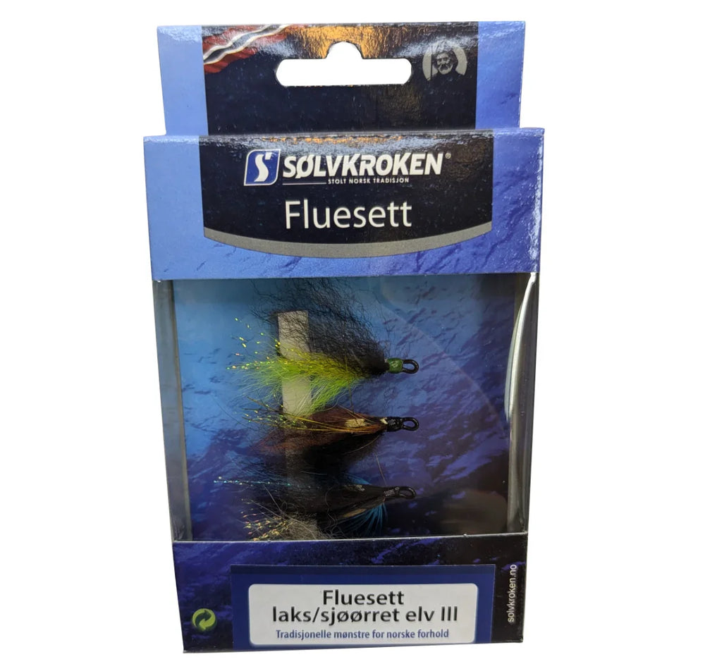 Sølvkroken | Fluesett Laks / Sjøørret Elv III - Flue.no - Fiskefluer