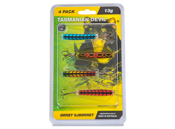 Tasmanian Devil Sett 4pk | Ørret/Sjøørret - 13gr - Flue.no - Fiskeagn og -sluker