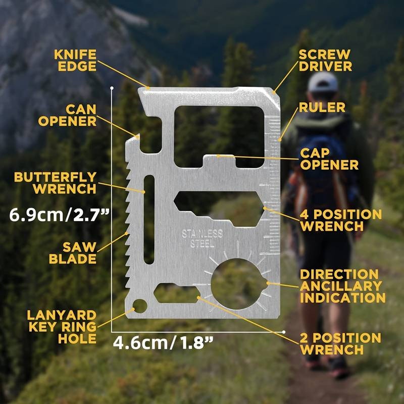 Credit Card Multitool | 11 Funksjoner i rustfritt stål - Friluftsliv
